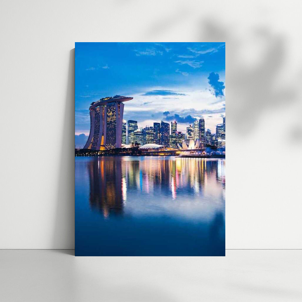 Singapore at Night: City Lights Reflected in Water