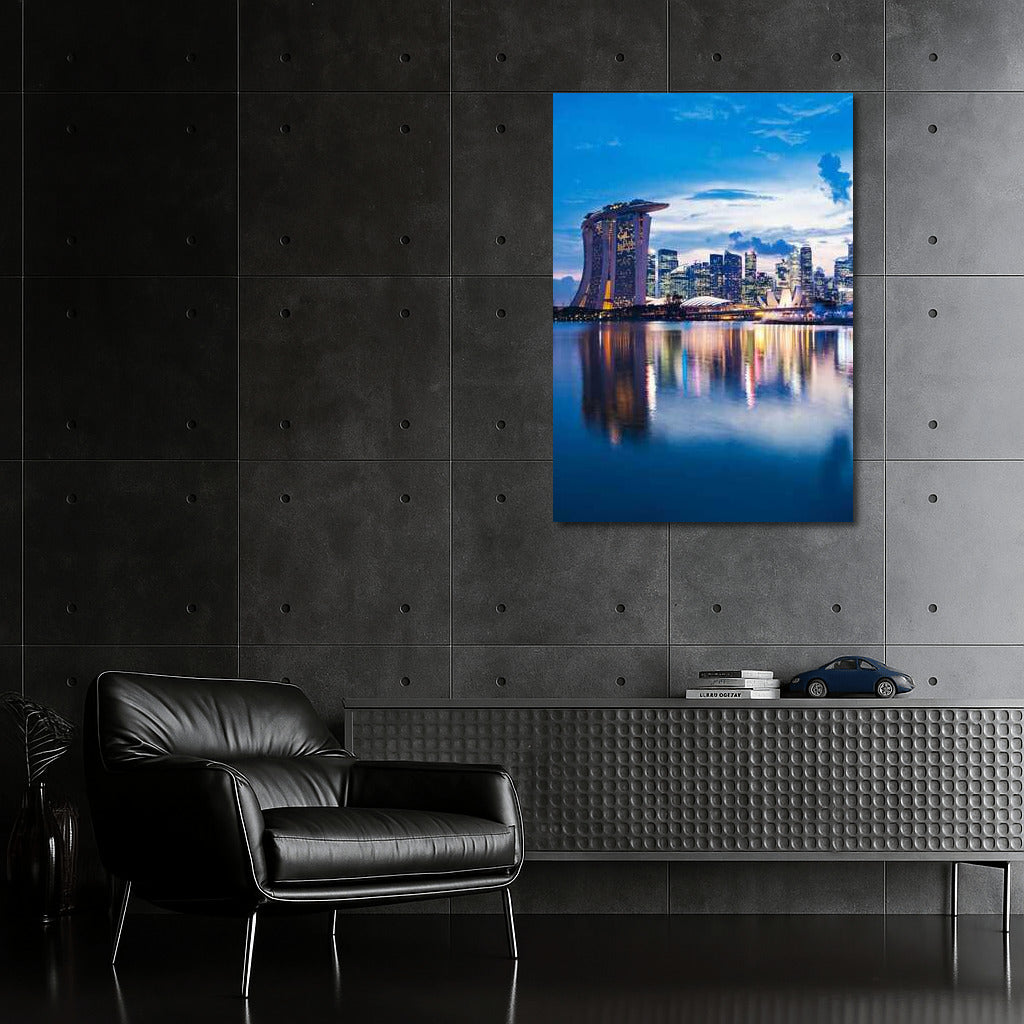 Singapore at Night: City Lights Reflected in Water