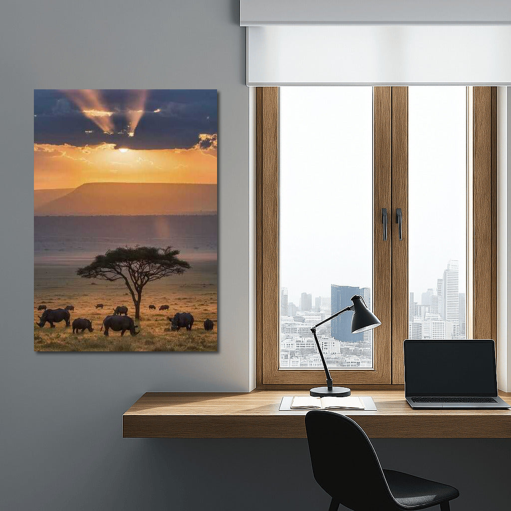 Sunset in South Africa: Rhinos in the Savannah