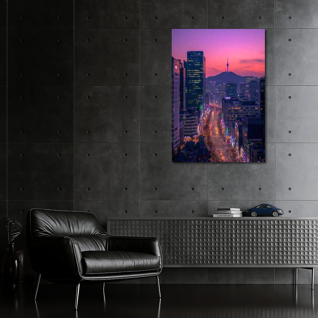 Seoul's Neon Sunset: South Korea's City and Mountains