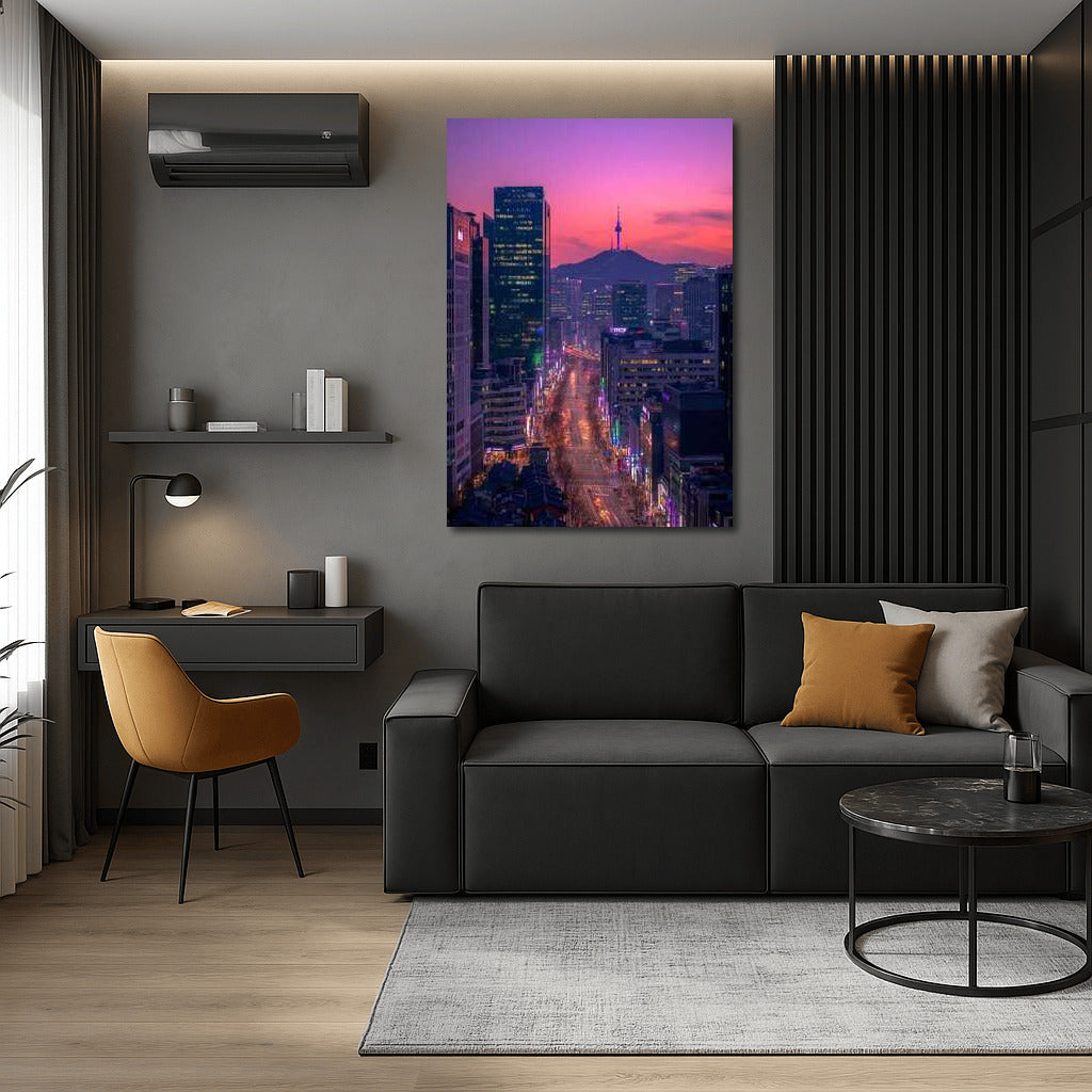 Seoul's Neon Sunset: South Korea's City and Mountains