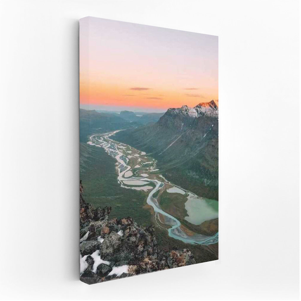 Sweden's Sunset Symphony: Pink Rivers and Mountains