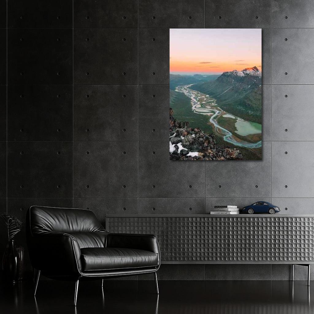 Sweden's Sunset Symphony: Pink Rivers and Mountains