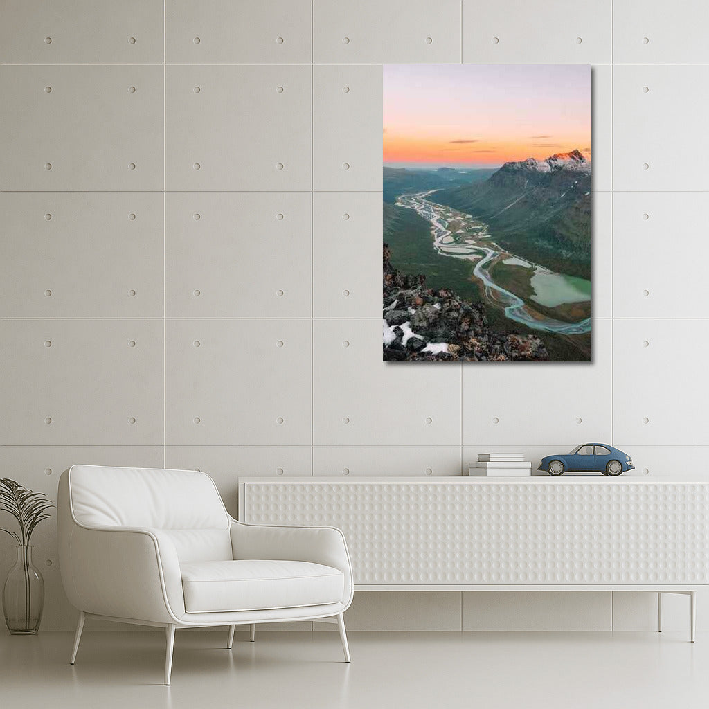 Sweden's Sunset Symphony: Pink Rivers and Mountains