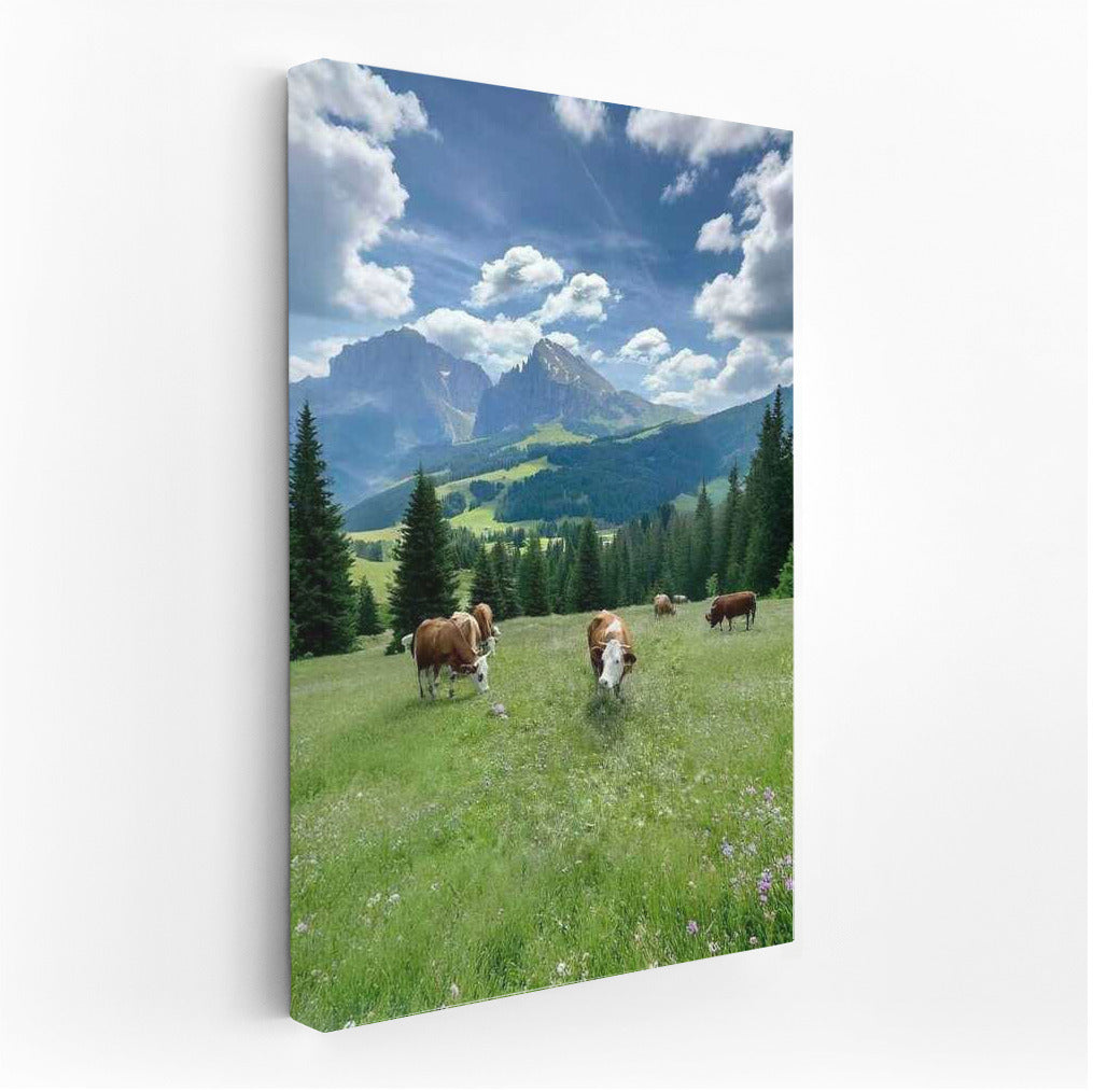 Swedish Idyll: Cows at the Foot of the Mountains