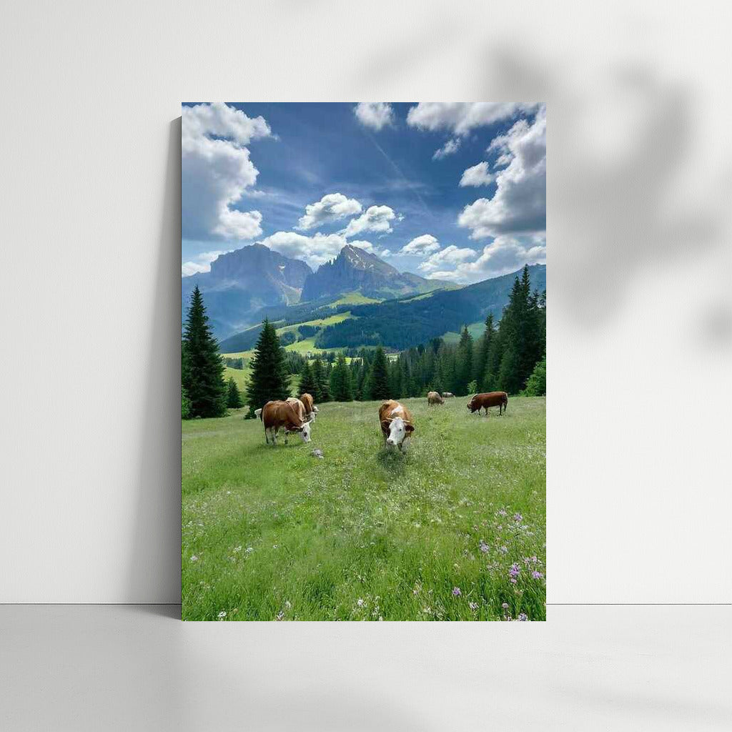 Swedish Idyll: Cows at the Foot of the Mountains