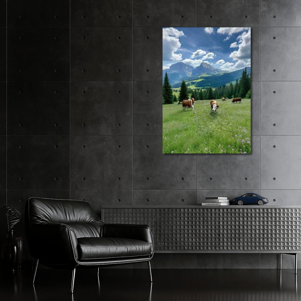 Swedish Idyll: Cows at the Foot of the Mountains