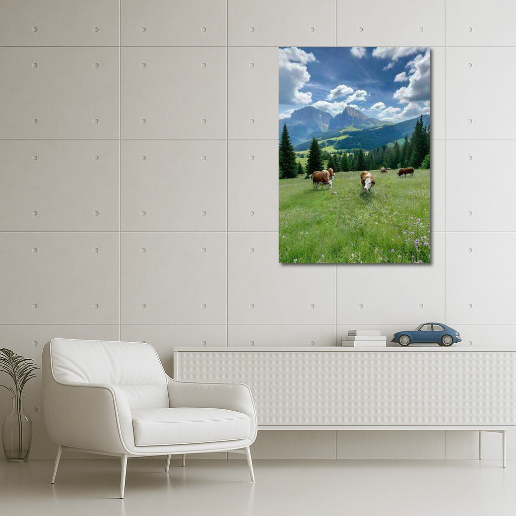 Swedish Idyll: Cows at the Foot of the Mountains
