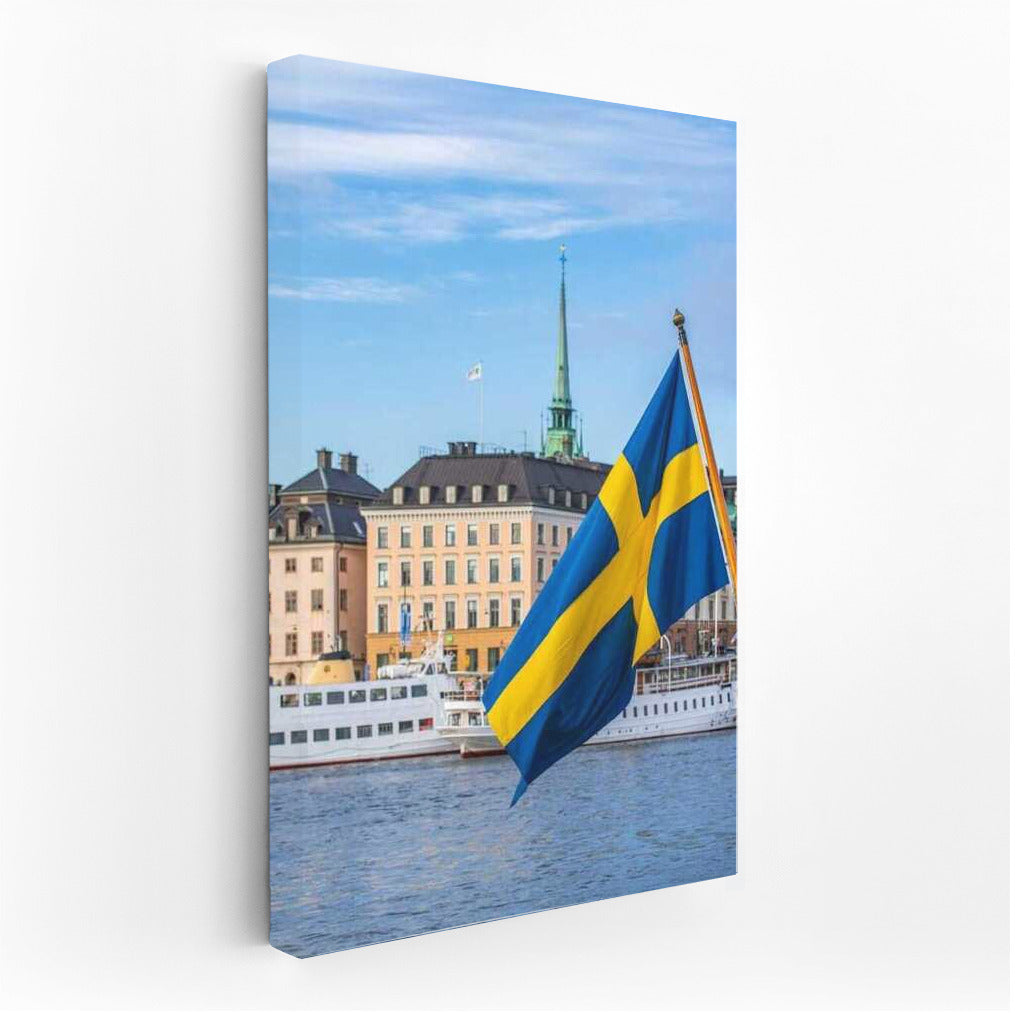Sweden: Bright Flag Over Calm Cityscape