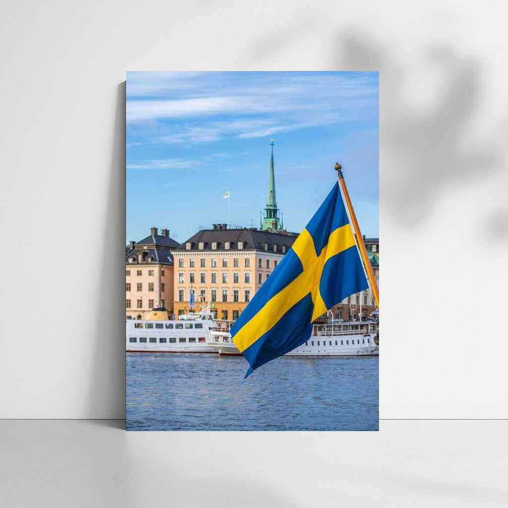 Sweden: Bright Flag Over Calm Cityscape