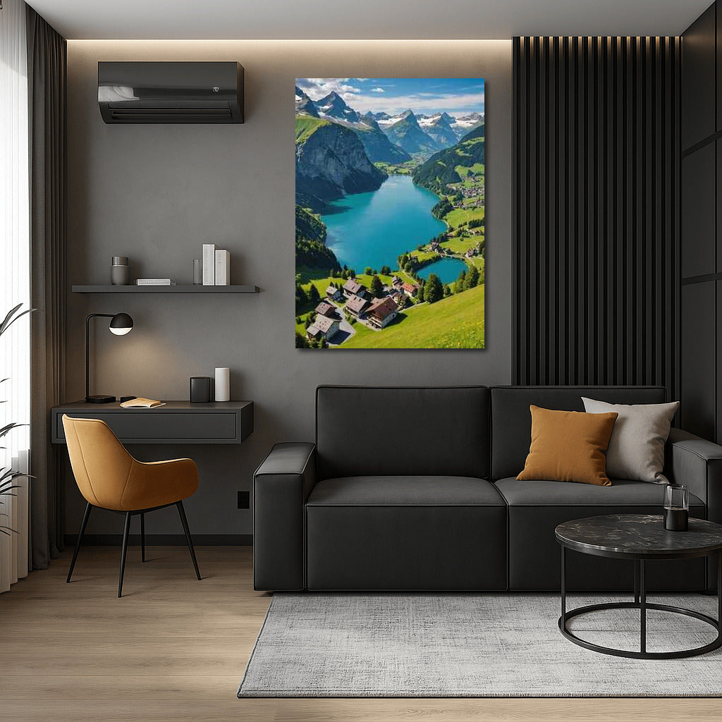 Swiss Alps: Vibrant Lakes and Alpine Cabins