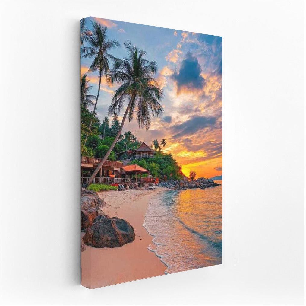Thai Village by the Ocean: Sunset and Palms