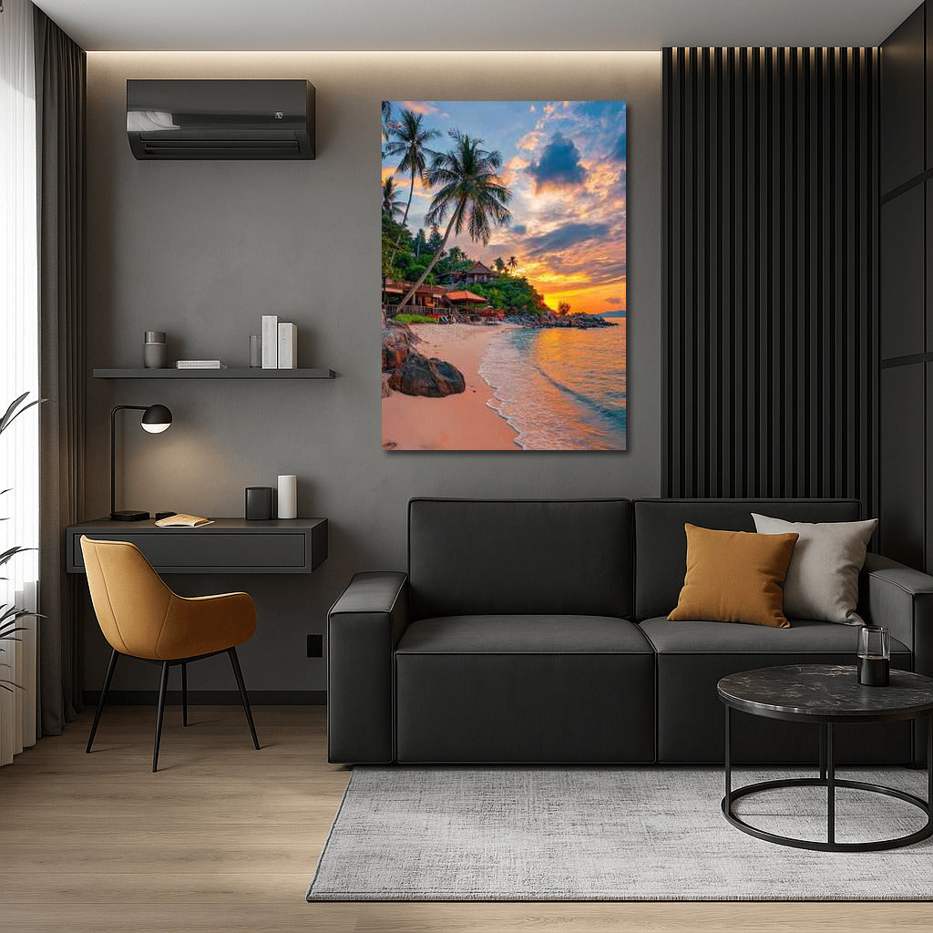 Thai Village by the Ocean: Sunset and Palms