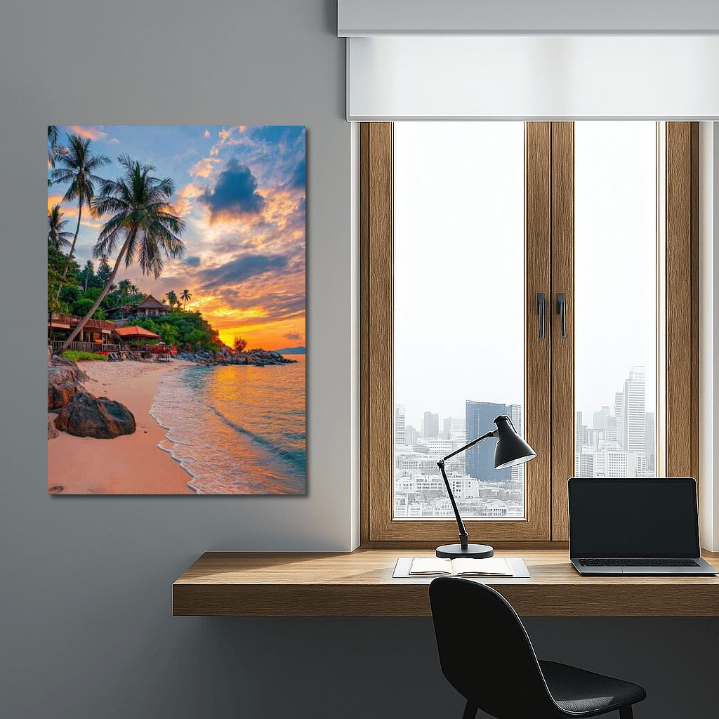 Thai Village by the Ocean: Sunset and Palms