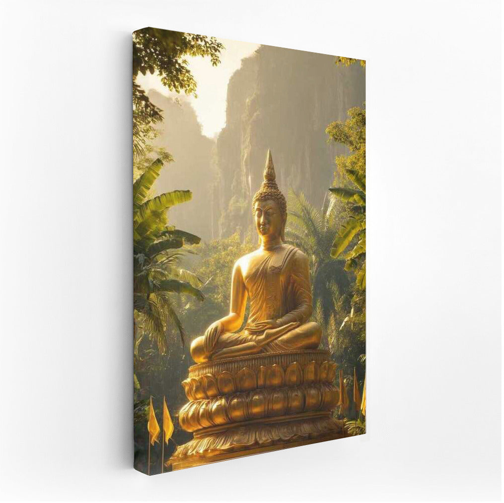 Golden Buddha in Thai Greenery: Spiritual Journey in Thailand