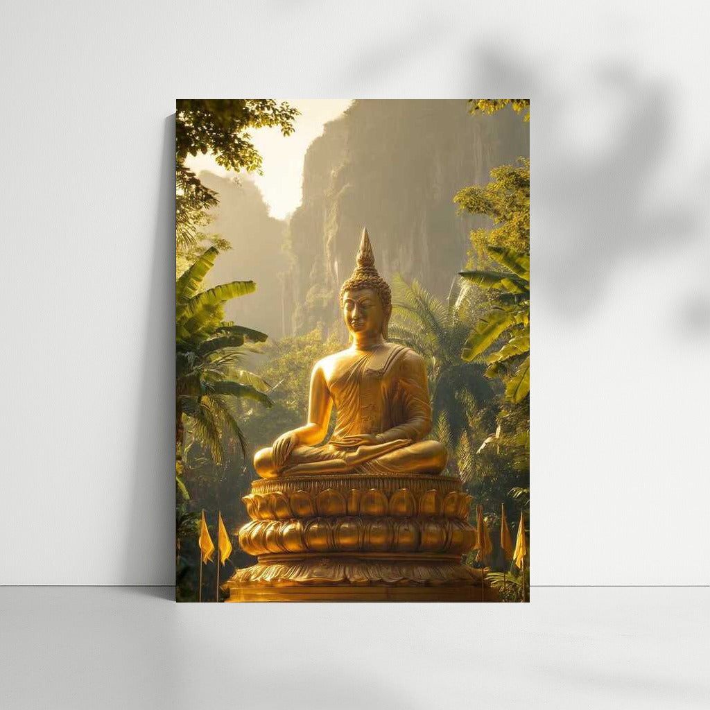 Golden Buddha in Thai Greenery: Spiritual Journey in Thailand