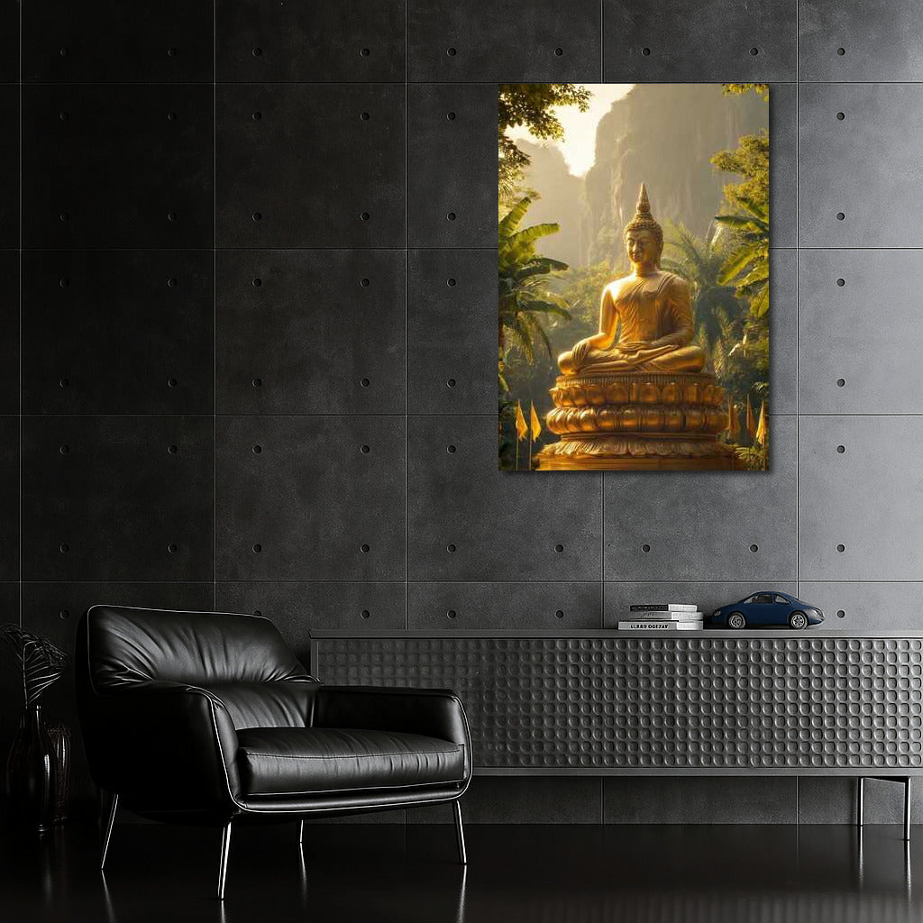 Golden Buddha in Thai Greenery: Spiritual Journey in Thailand