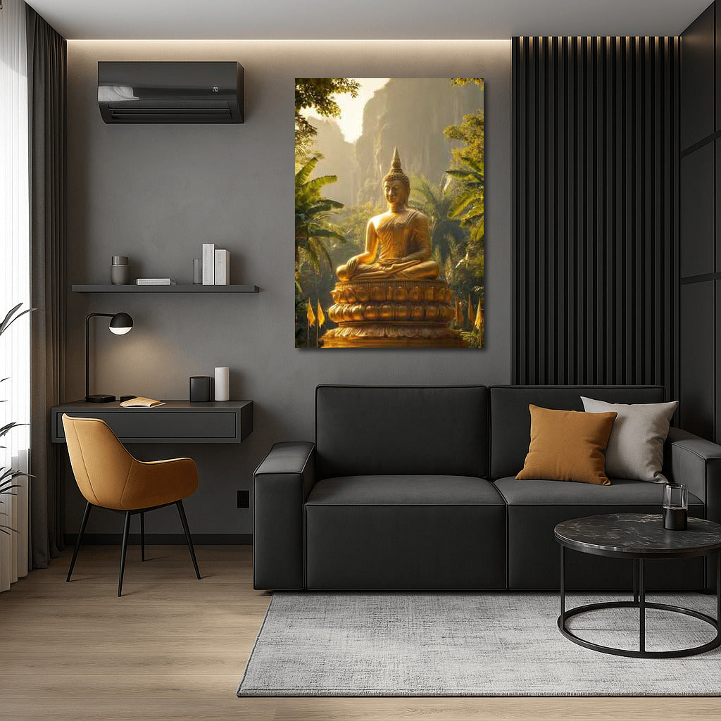 Golden Buddha in Thai Greenery: Spiritual Journey in Thailand