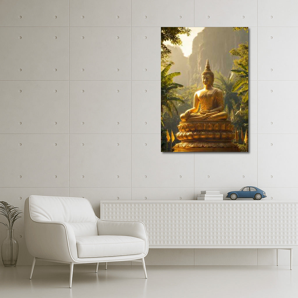 Golden Buddha in Thai Greenery: Spiritual Journey in Thailand