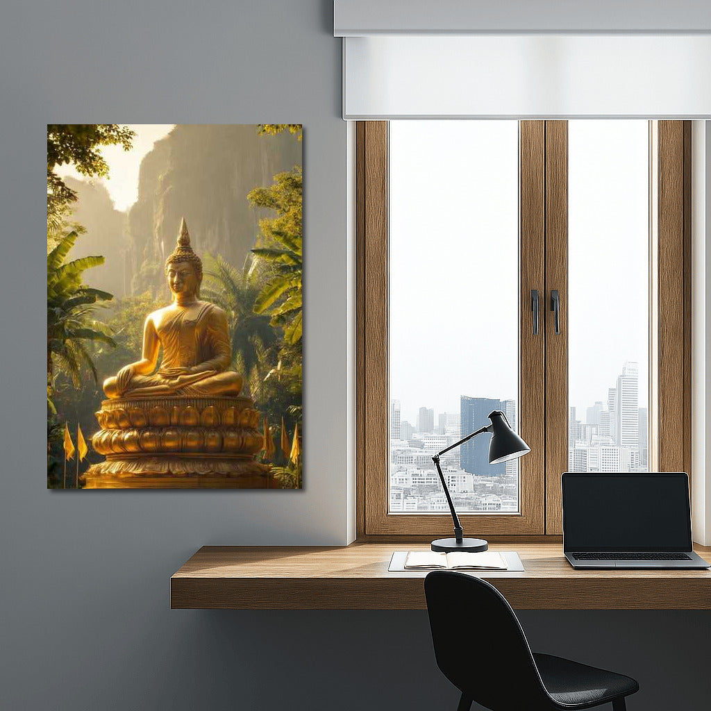 Golden Buddha in Thai Greenery: Spiritual Journey in Thailand