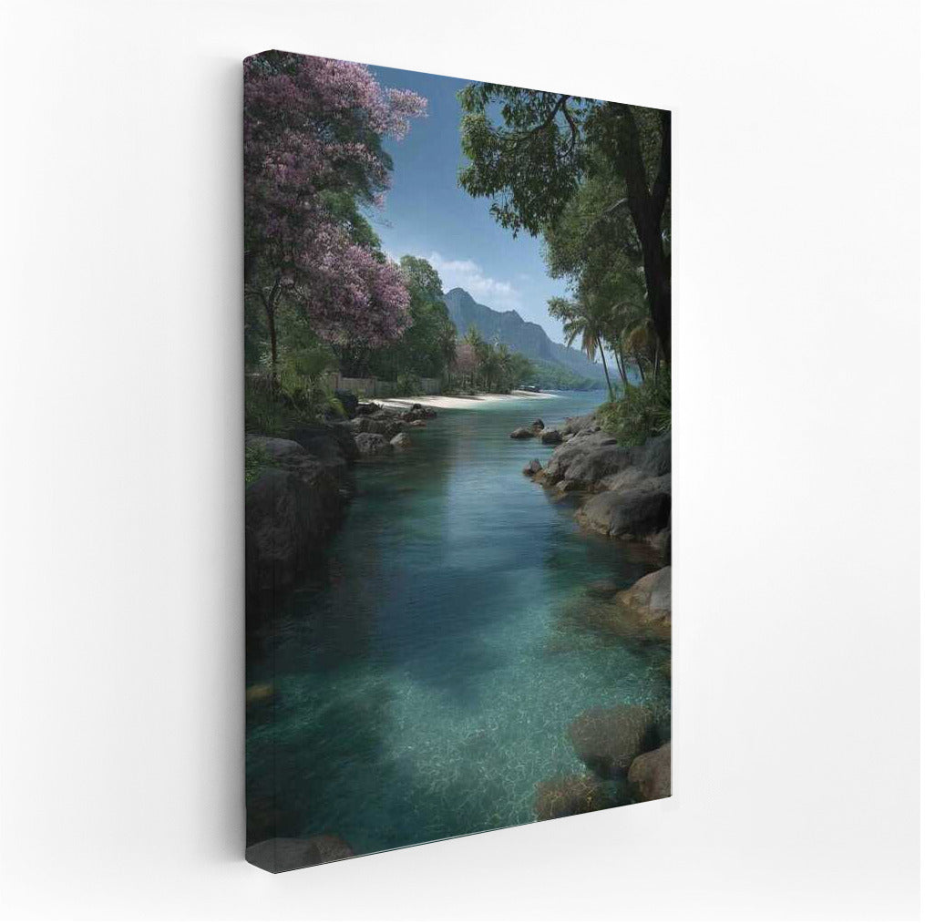 Thailand's Turquoise River: Blooming Trees and Mountains