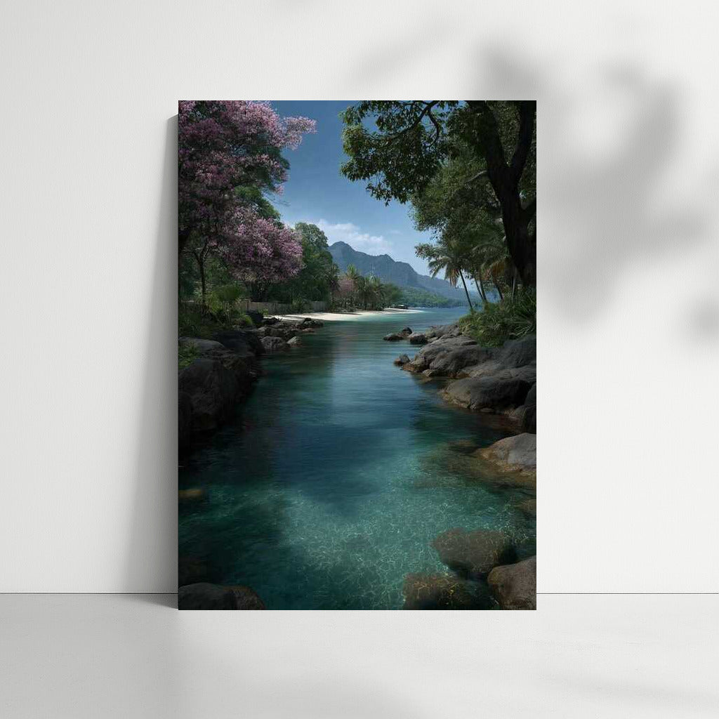 Thailand's Turquoise River: Blooming Trees and Mountains
