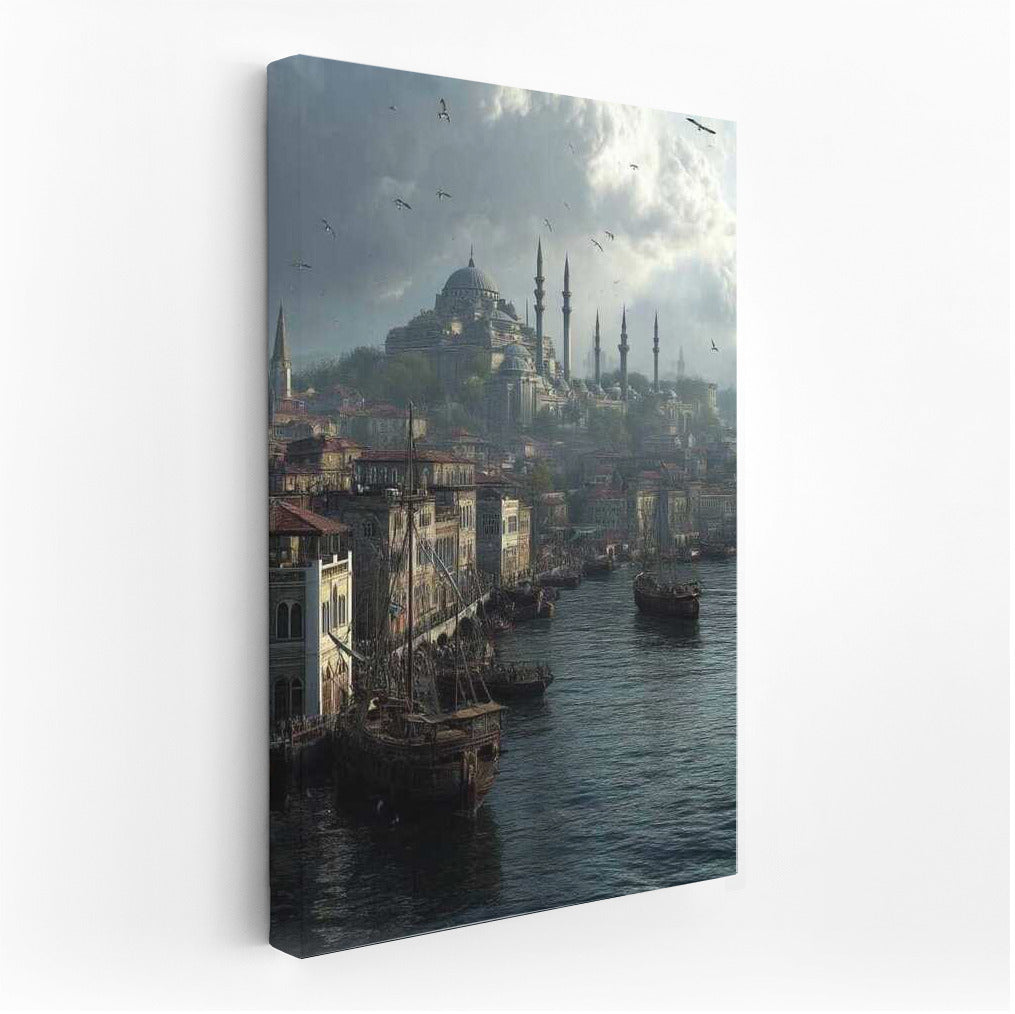 Eastern Landscape of Turkey: Minarets and Sea Vessels