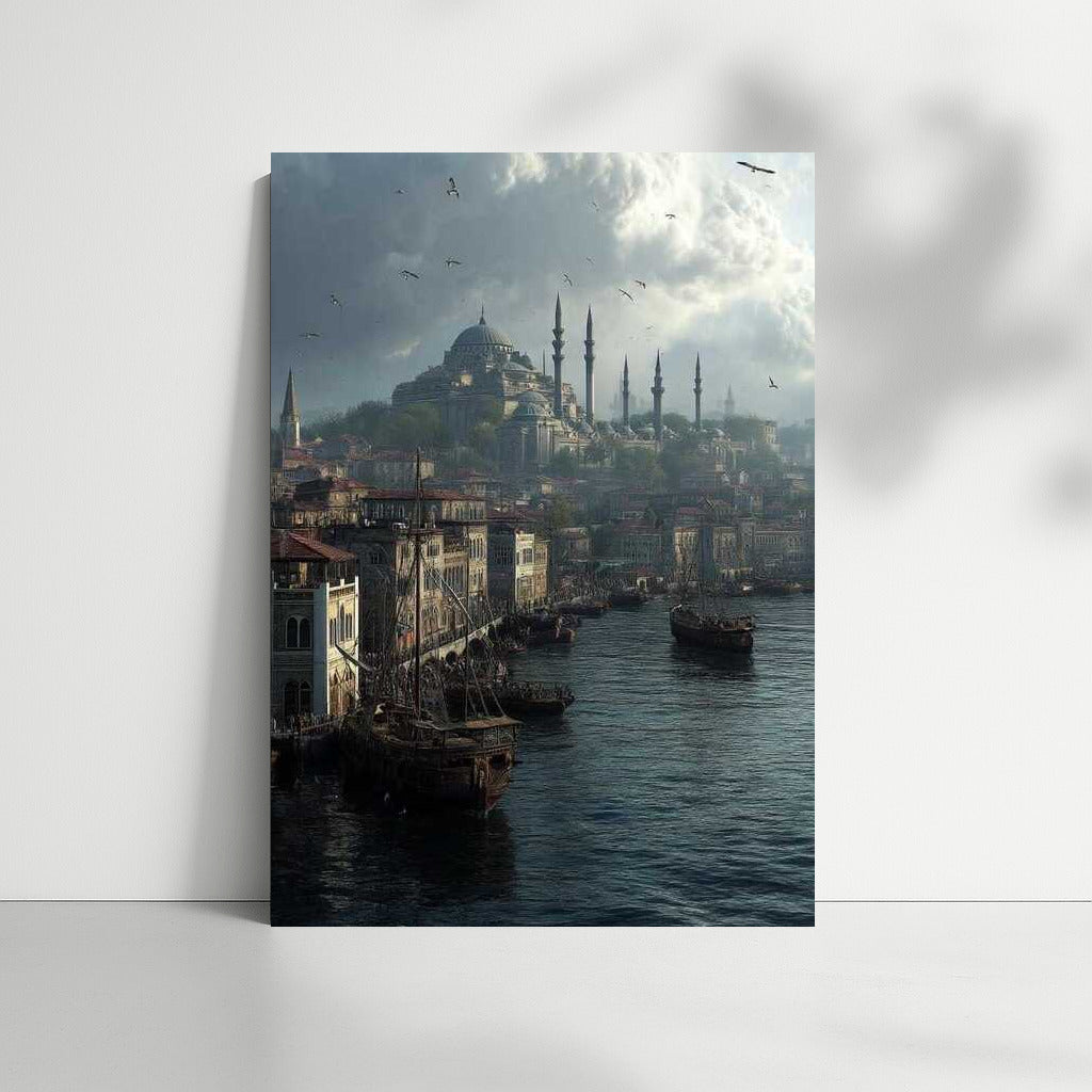 Eastern Landscape of Turkey: Minarets and Sea Vessels