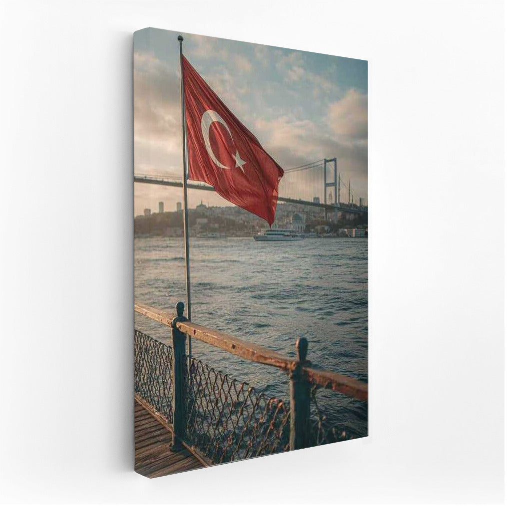 Türkiye: Flag and Bridge Over Water