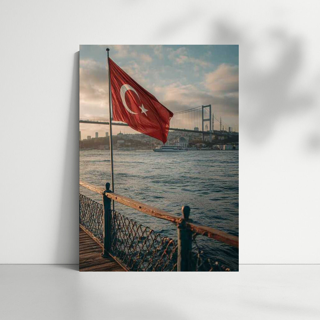 Türkiye: Flag and Bridge Over Water