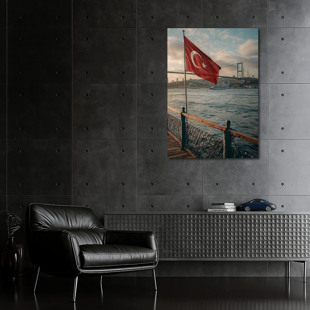 Türkiye: Flag and Bridge Over Water