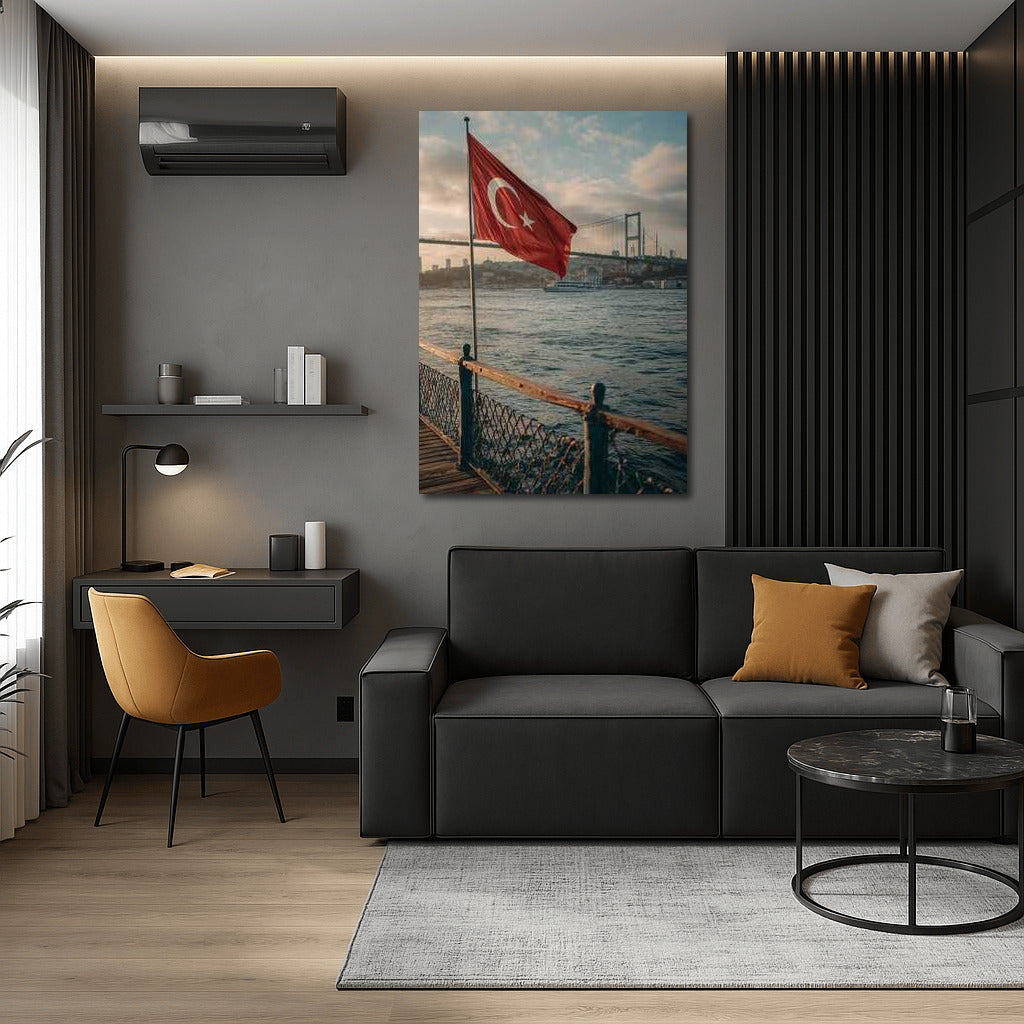 Türkiye: Flag and Bridge Over Water