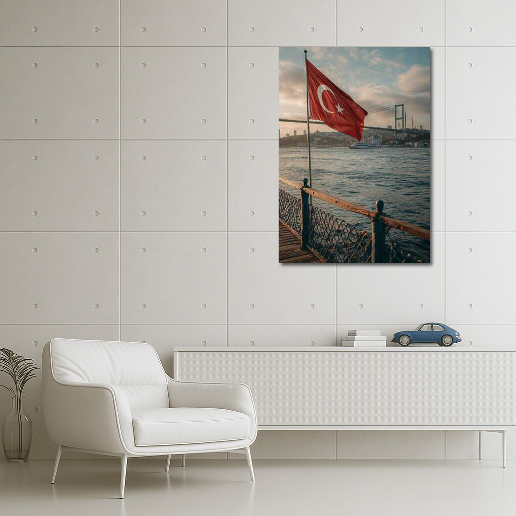 Türkiye: Flag and Bridge Over Water