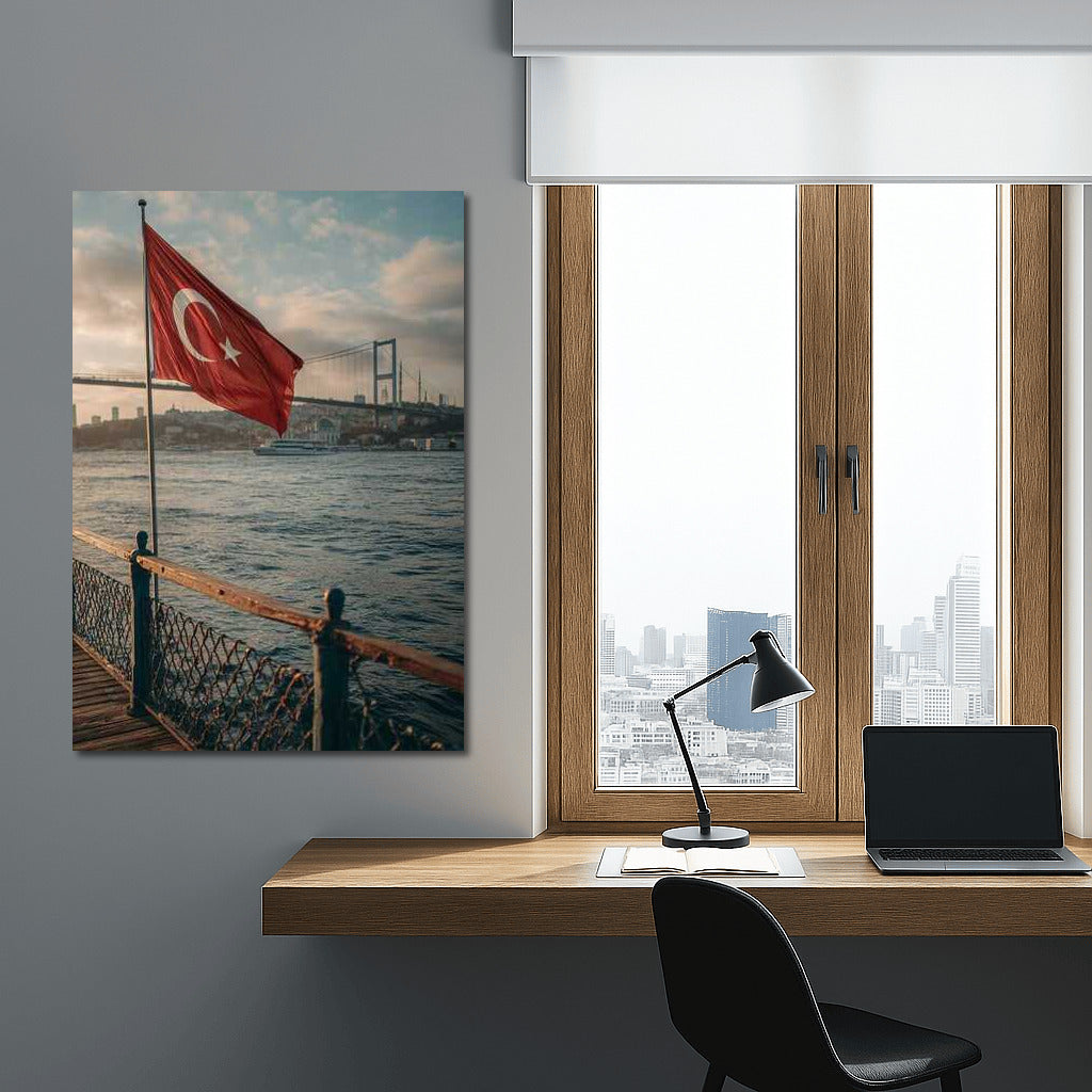 Türkiye: Flag and Bridge Over Water