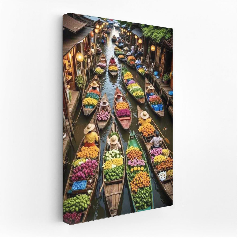 Colourful Boats on Vietnam Canal: Fruits and Flowers