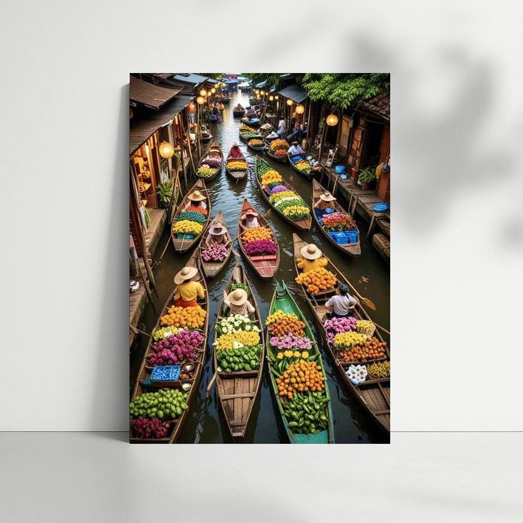 Colourful Boats on Vietnam Canal: Fruits and Flowers