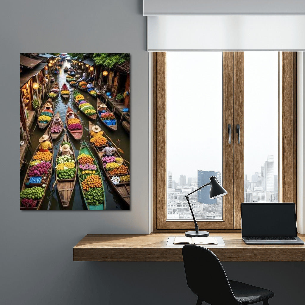 Colourful Boats on Vietnam Canal: Fruits and Flowers