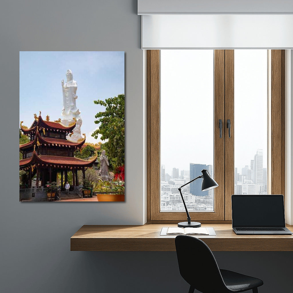 The Grandeur of Vietnamese Temple: Statue and Nature