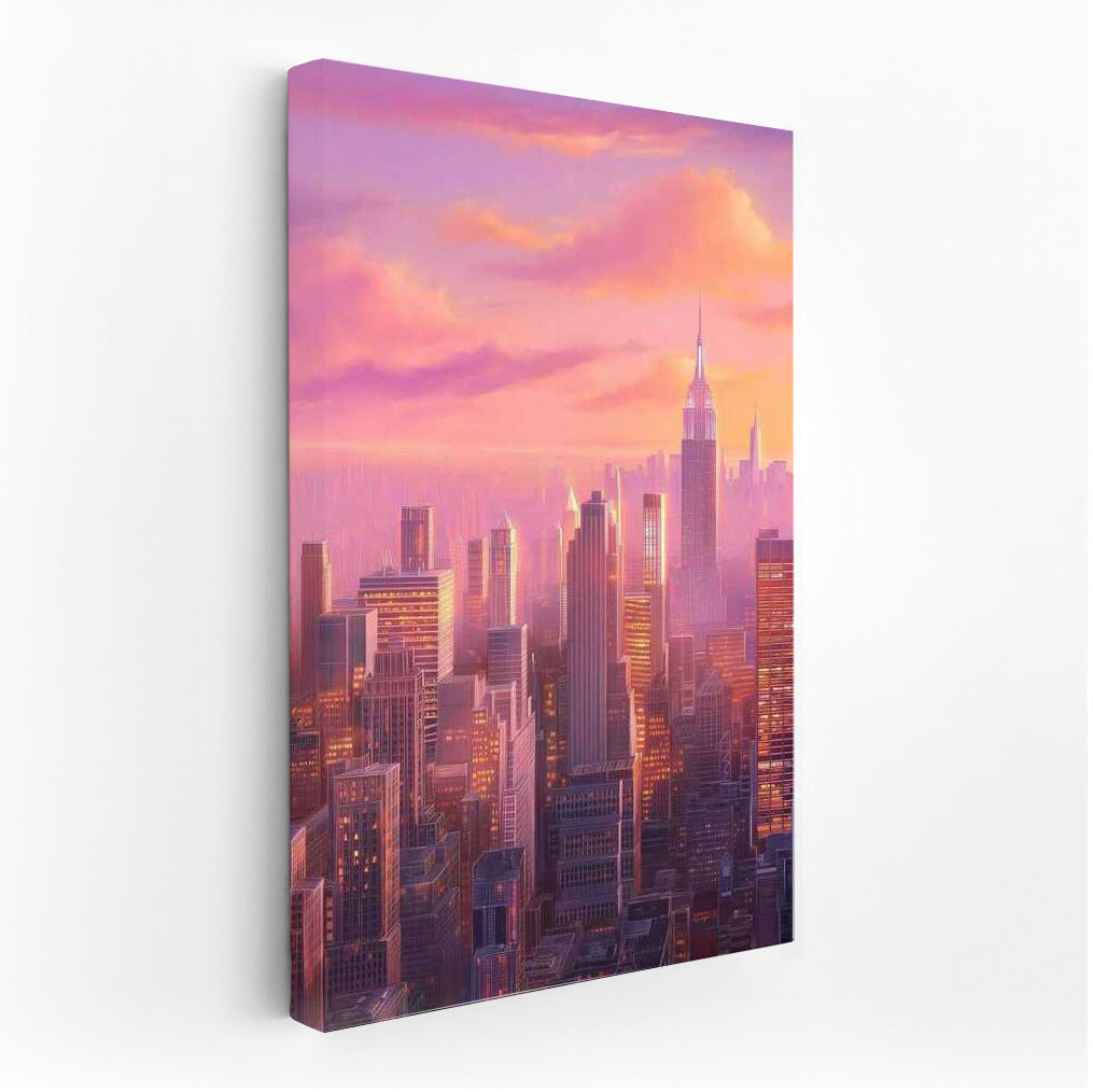 Neon Sunset Over New York Skyscrapers: Urban Chic USA, New York