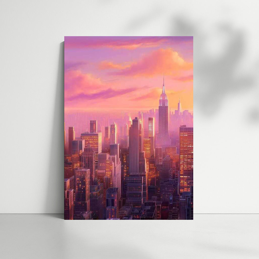 Neon Sunset Over New York Skyscrapers: Urban Chic USA, New York