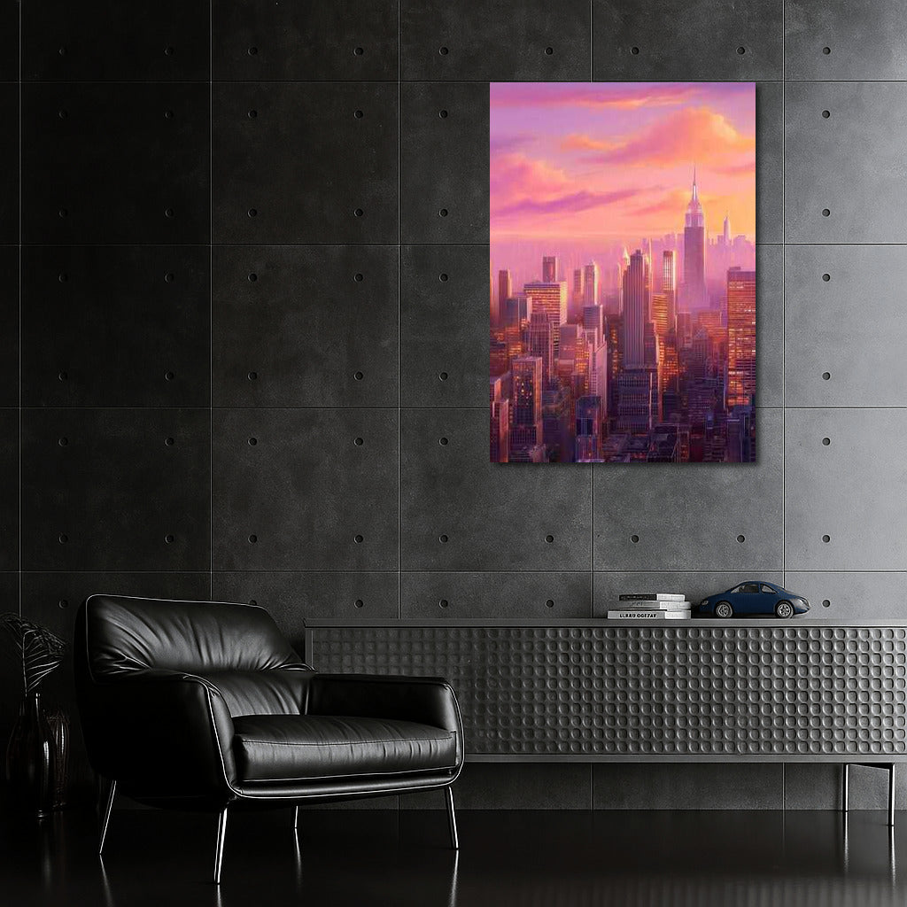 Neon Sunset Over New York Skyscrapers: Urban Chic USA, New York