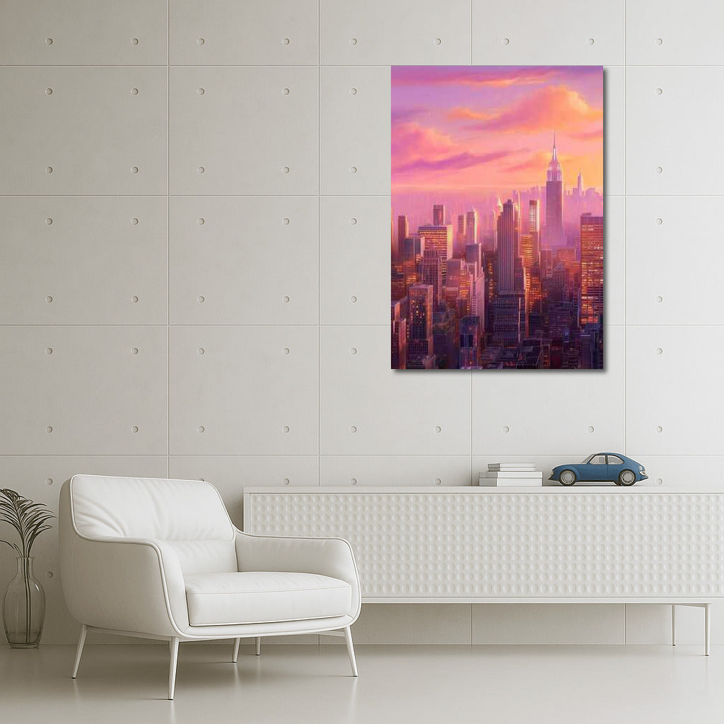 Neon Sunset Over New York Skyscrapers: Urban Chic USA, New York