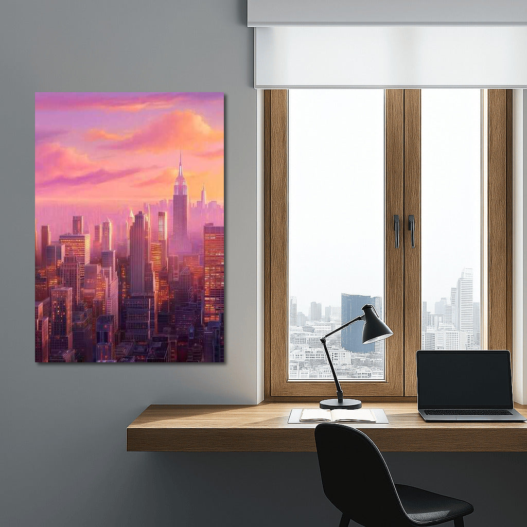 Neon Sunset Over New York Skyscrapers: Urban Chic USA, New York