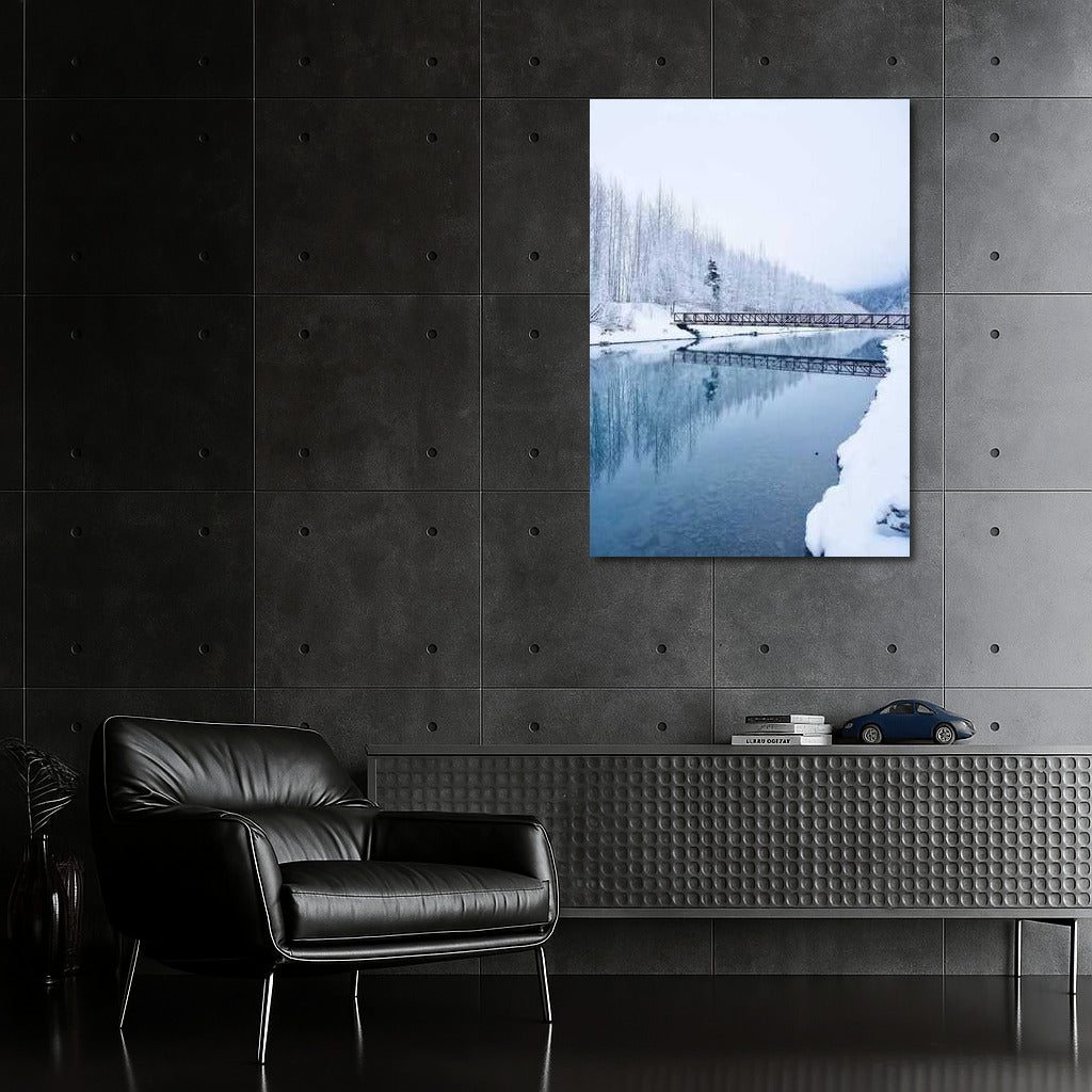 Wooden Bridge Over Mirror River: Snowy Silence of Alaska