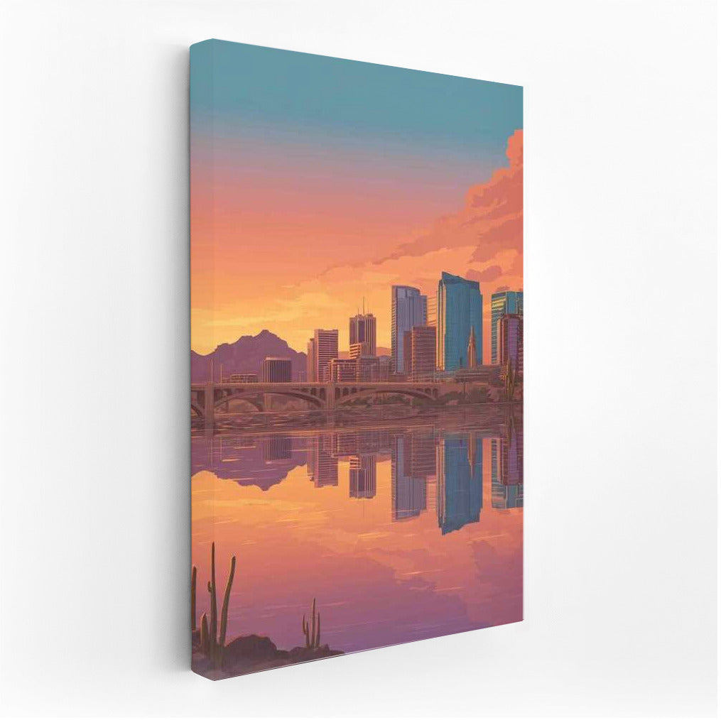 Arizona Sunset Magic: City Skylines Reflected in Water
