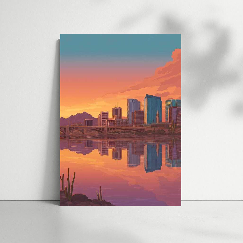 Arizona Sunset Magic: City Skylines Reflected in Water