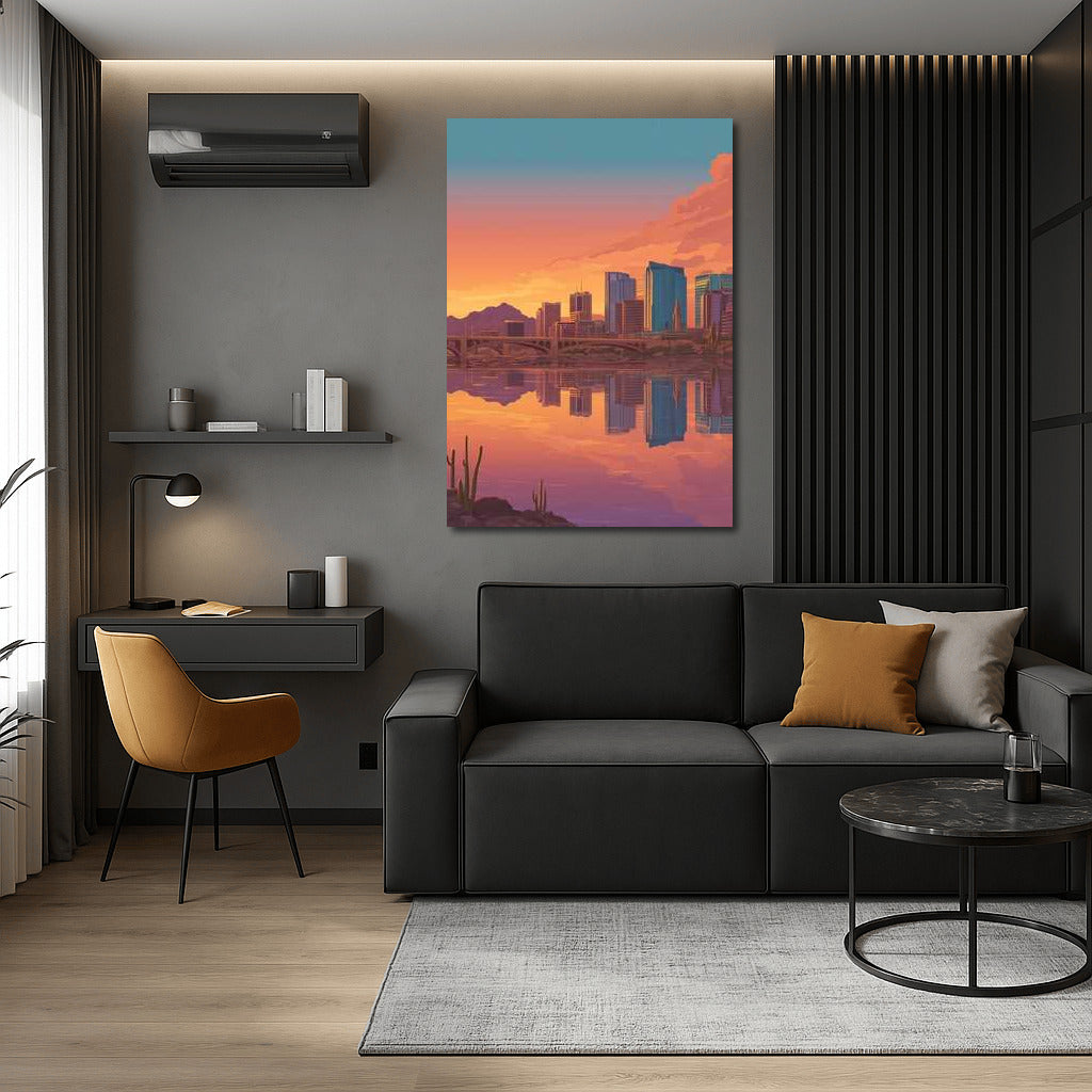 Arizona Sunset Magic: City Skylines Reflected in Water