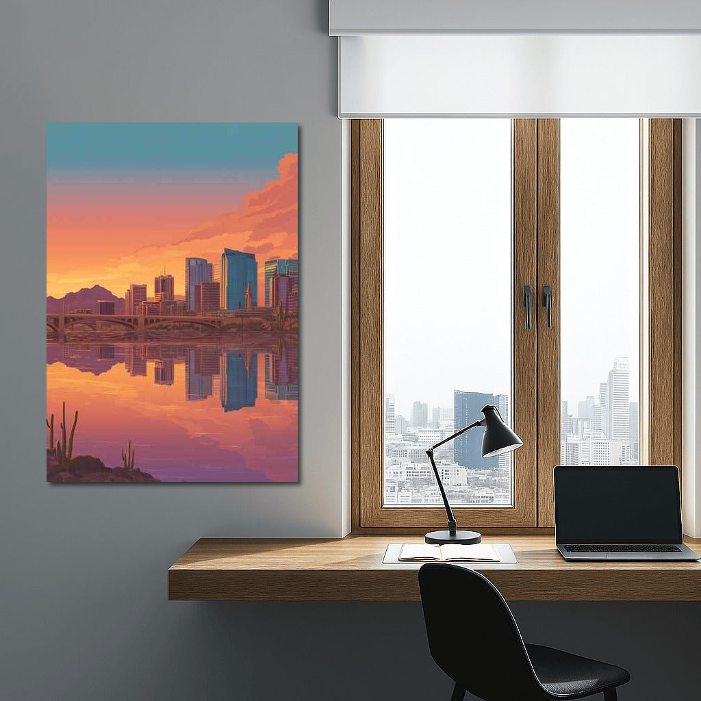 Arizona Sunset Magic: City Skylines Reflected in Water