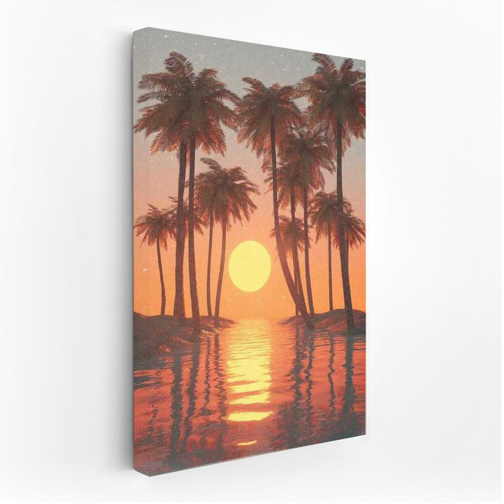 Sunset in Florida: Palm Trees and Water Surface
