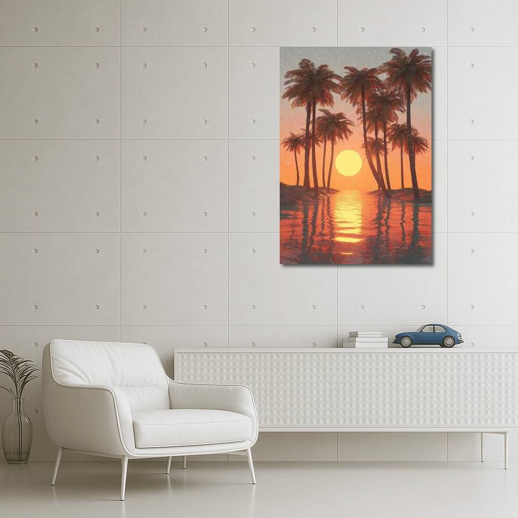 Sunset in Florida: Palm Trees and Water Surface